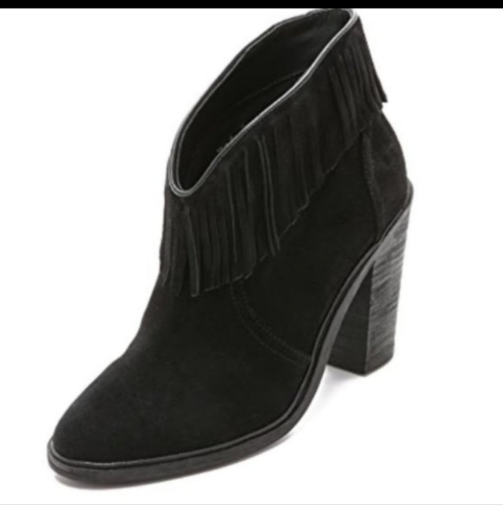 Joie Loren Suede Fringe Booties - Size 36 (US 6) - Black, Ankle Boot